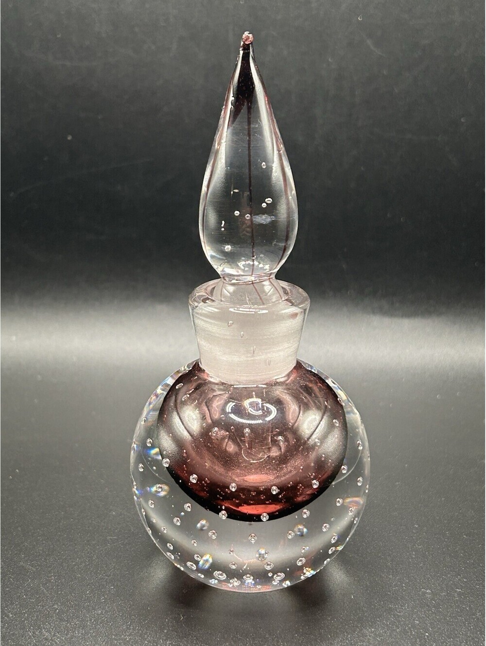 Vintage 60's I W Rice Hand Blown Amethyst Perfume Bottle W Controlled Bubbles